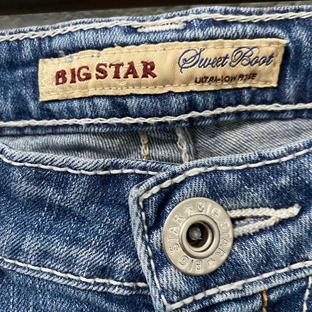 Big Star Sweet Bootcut Jeans Womens 27L Low Rise Embroidered Pocket Y2K - Picture 3 of 13